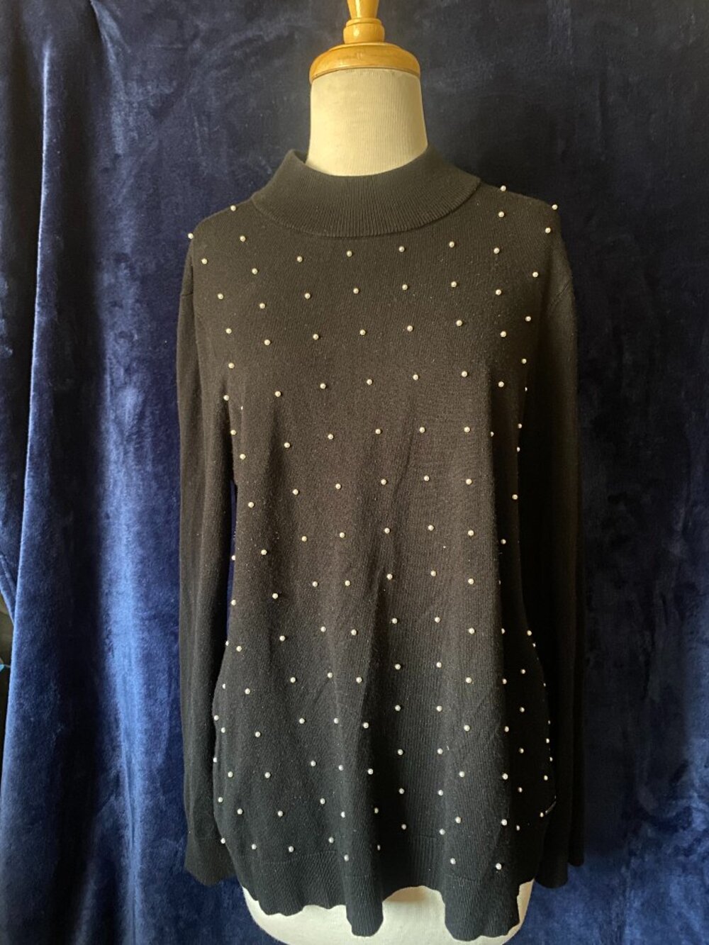 Calvin Klein Womens White Marble Studded Large Mockneck Sweater